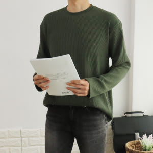 와플 오버핏 어깨드랍숄더 베이직 기본 구김없는 스판 니트 긴팔티셔츠 착용 후기 | 사이즈/핏 총정리 - 상품 이미지 1