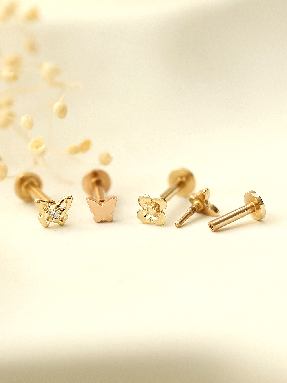 [0.8mm]14K 인터널 미니 나비 플라워 라블렛 피어싱 - 상세 이미지 3