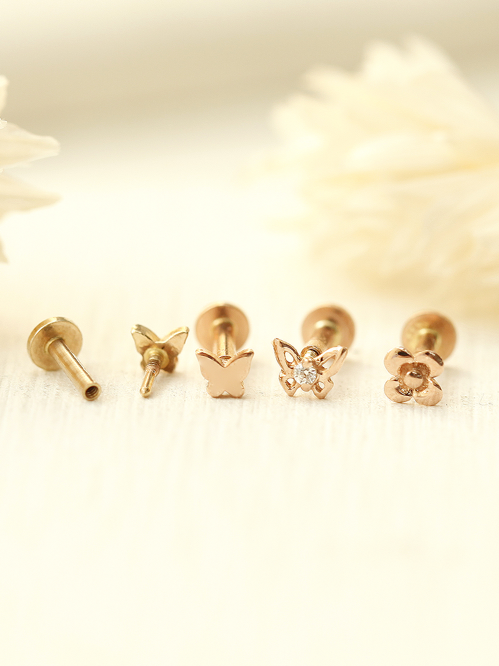 [0.8mm]14K 인터널 미니 나비 플라워 라블렛 피어싱 - 상세 이미지 5