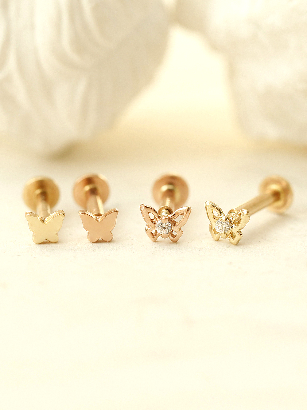 [0.8mm]14K 인터널 미니 나비 플라워 라블렛 피어싱 - 상세 이미지 2