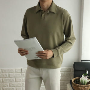 남자긴팔티 남자카라티 헨리넥 오버핏 커플맨투맨 착용 후기 | 사이즈/핏 총정리 - 상품 이미지 2