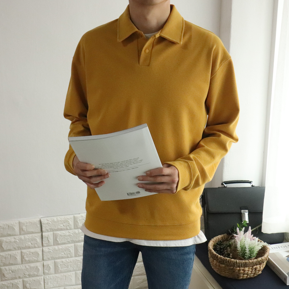남자긴팔티 남자카라티 헨리넥 오버핏 커플맨투맨 이미지 3