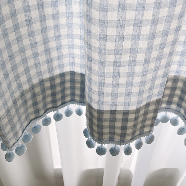 멜란 체크 블루폼폼 아이방 커튼 남아