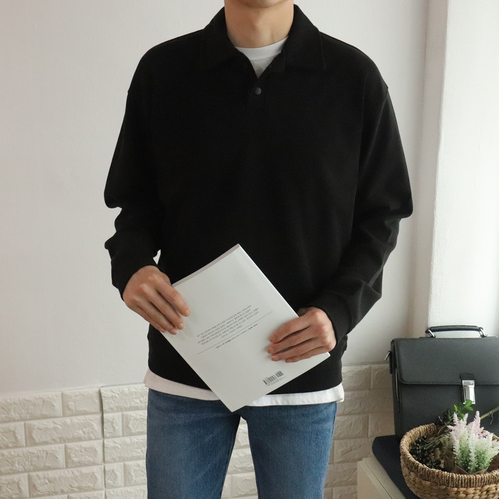 남자긴팔티 남자카라티 헨리넥 오버핏 커플맨투맨 이미지 4