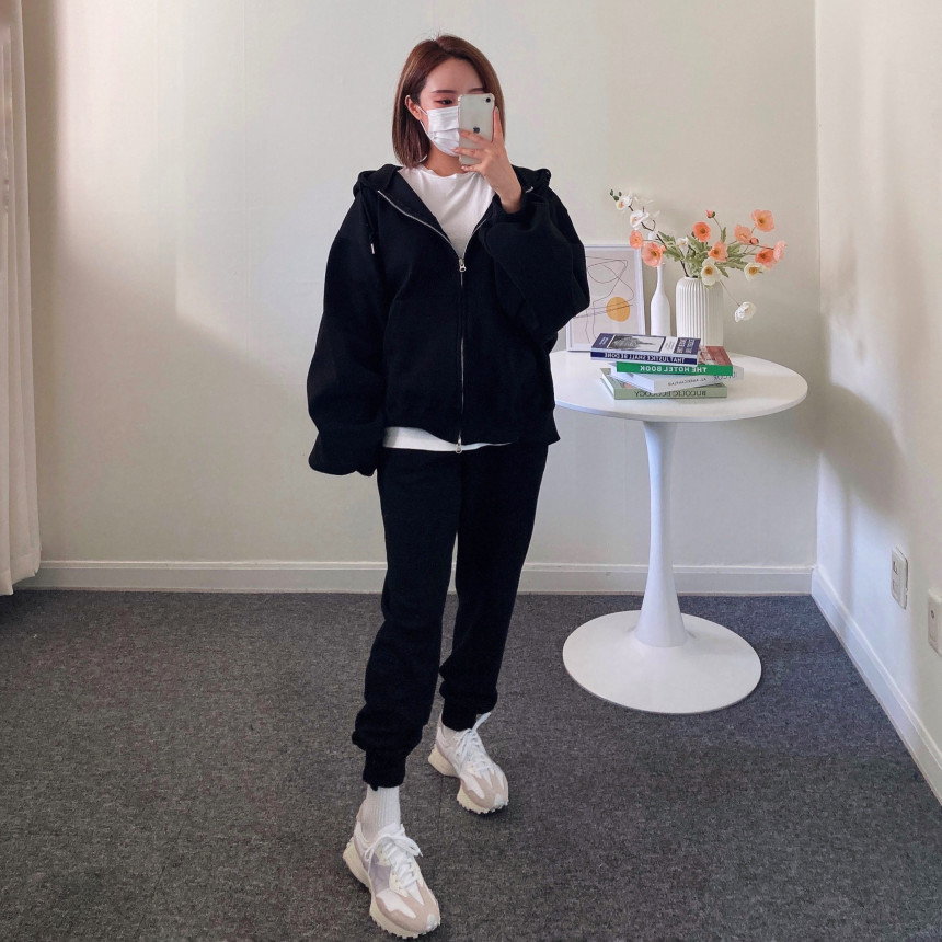 [당일출고] 커플 투웨이 크롭 오버핏 벌룬 후드 집업 남자 무지 헤비 모자큰 후드티 이쁜곳 상세 이미지 96