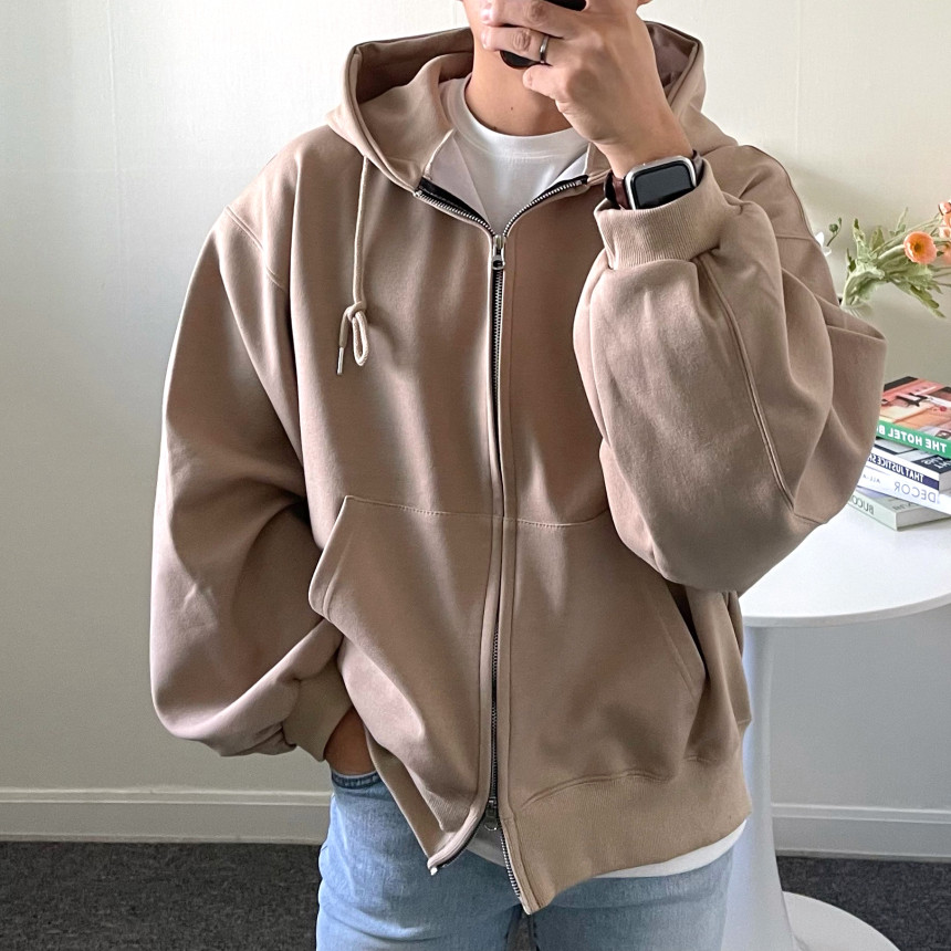 [당일출고] 커플 투웨이 크롭 오버핏 벌룬 후드 집업 남자 무지 헤비 모자큰 후드티 이쁜곳 상세 이미지 51
