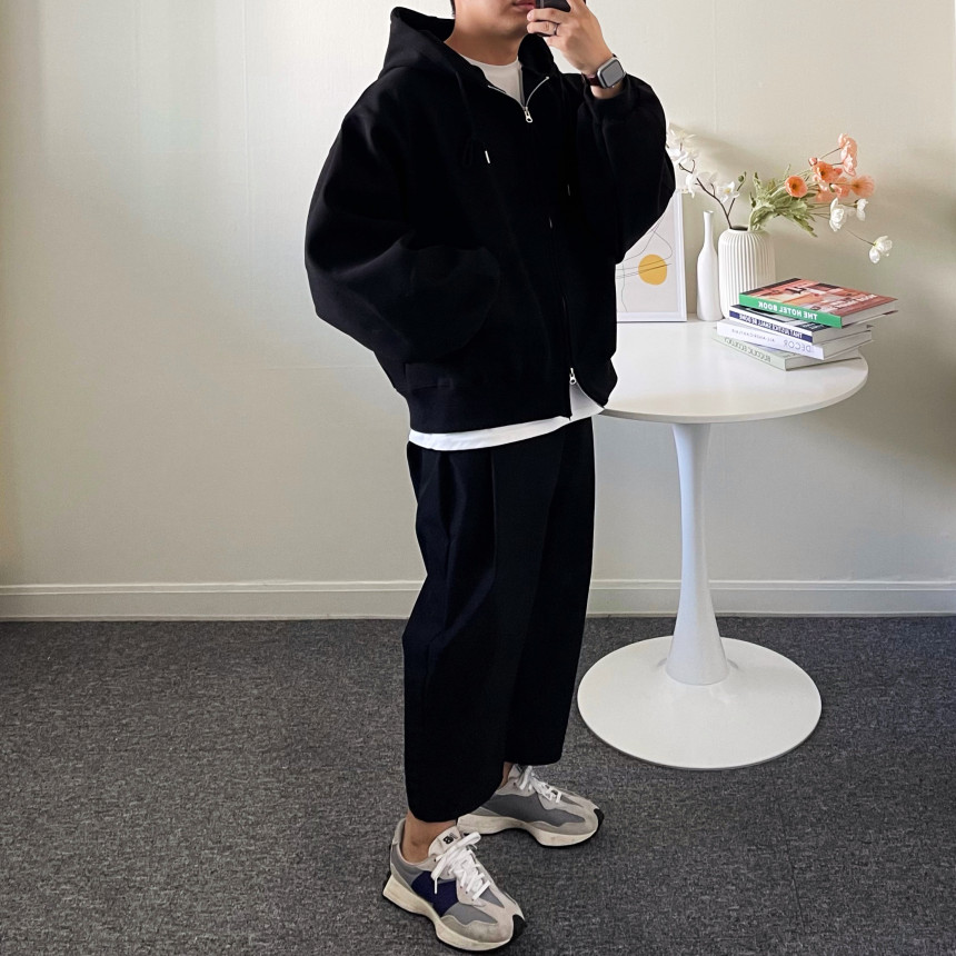 [당일출고] 커플 투웨이 크롭 오버핏 벌룬 후드 집업 남자 무지 헤비 모자큰 후드티 이쁜곳 상세 이미지 43