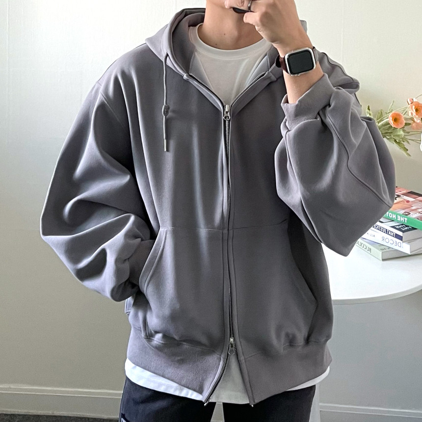 [당일출고] 커플 투웨이 크롭 오버핏 벌룬 후드 집업 남자 무지 헤비 모자큰 후드티 이쁜곳 상세 이미지 73