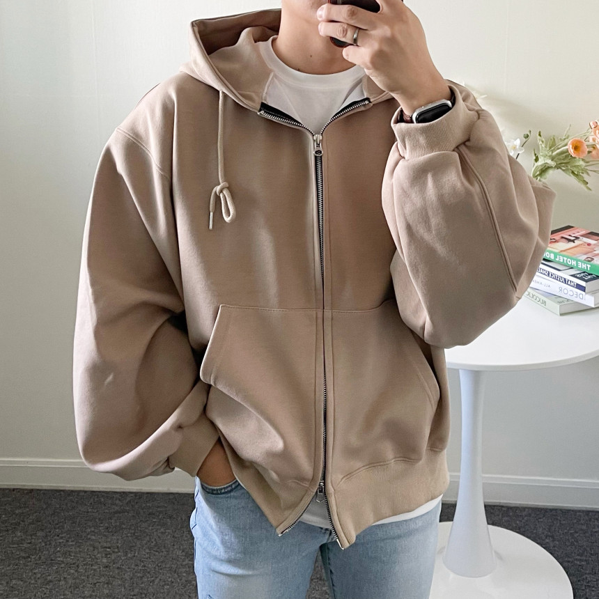[당일출고] 커플 투웨이 크롭 오버핏 벌룬 후드 집업 남자 무지 헤비 모자큰 후드티 이쁜곳 상세 이미지 49