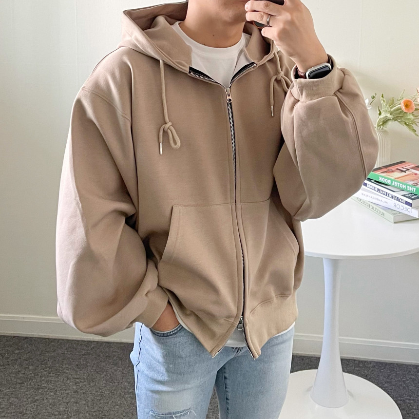 [당일출고] 커플 투웨이 크롭 오버핏 벌룬 후드 집업 남자 무지 헤비 모자큰 후드티 이쁜곳 상세 이미지 50