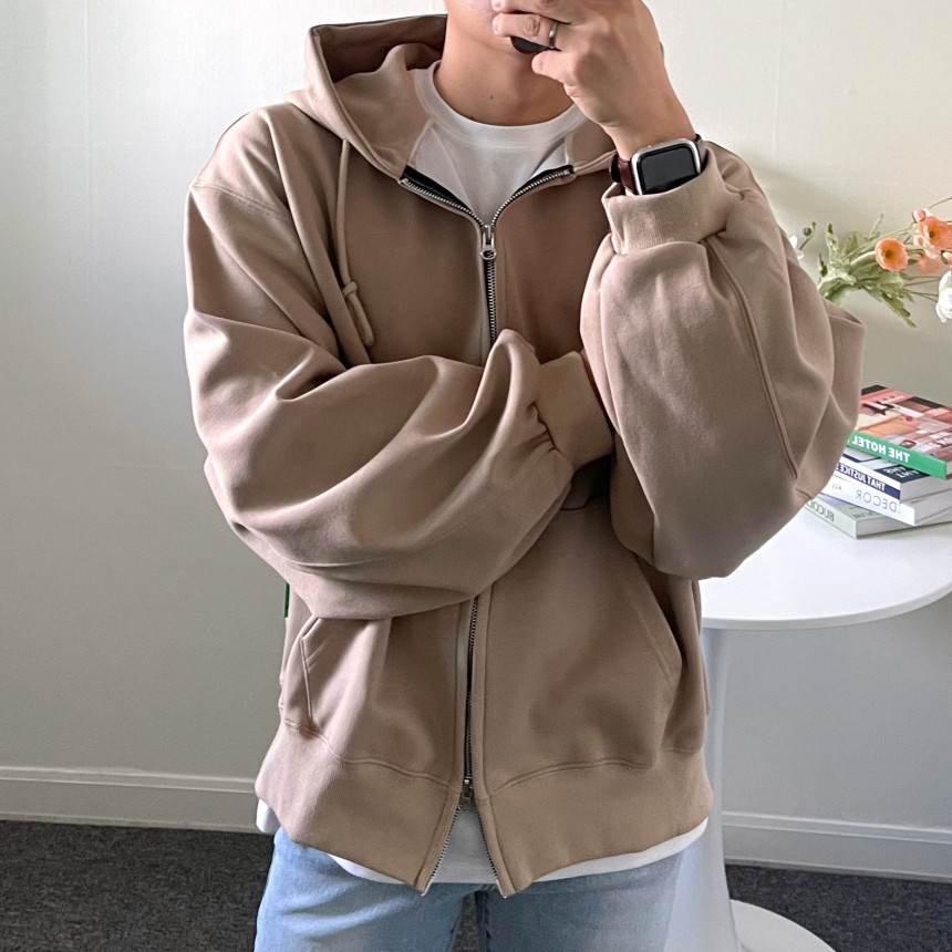 [당일출고] 커플 투웨이 크롭 오버핏 벌룬 후드 집업 남자 무지 헤비 모자큰 후드티 이쁜곳 상세 이미지 53
