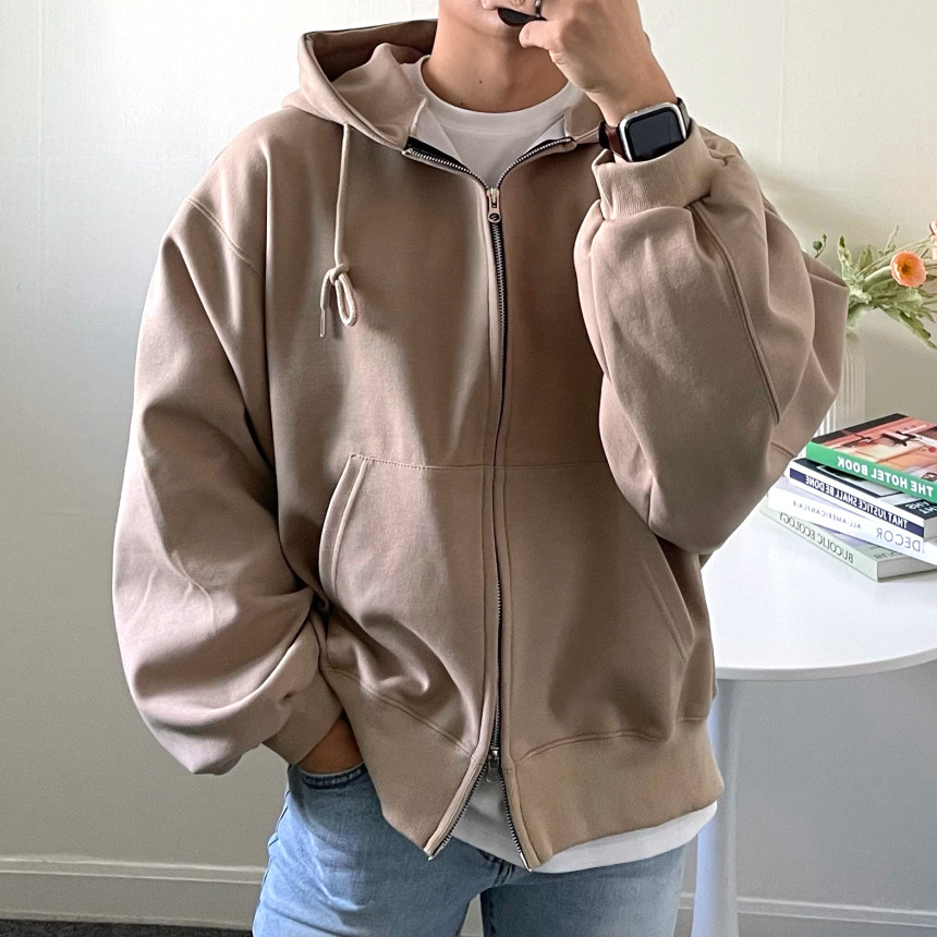 [당일출고] 커플 투웨이 크롭 오버핏 벌룬 후드 집업 남자 무지 헤비 모자큰 후드티 이쁜곳 상세 이미지 55