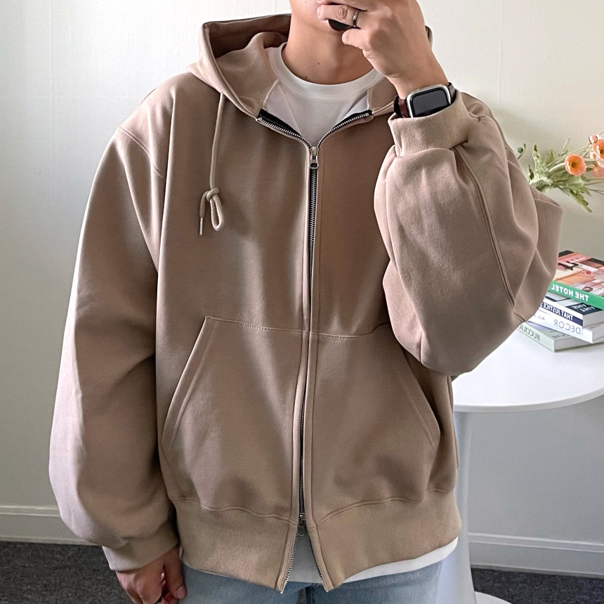 [당일출고] 커플 투웨이 크롭 오버핏 벌룬 후드 집업 남자 무지 헤비 모자큰 후드티 이쁜곳 상세 이미지 52