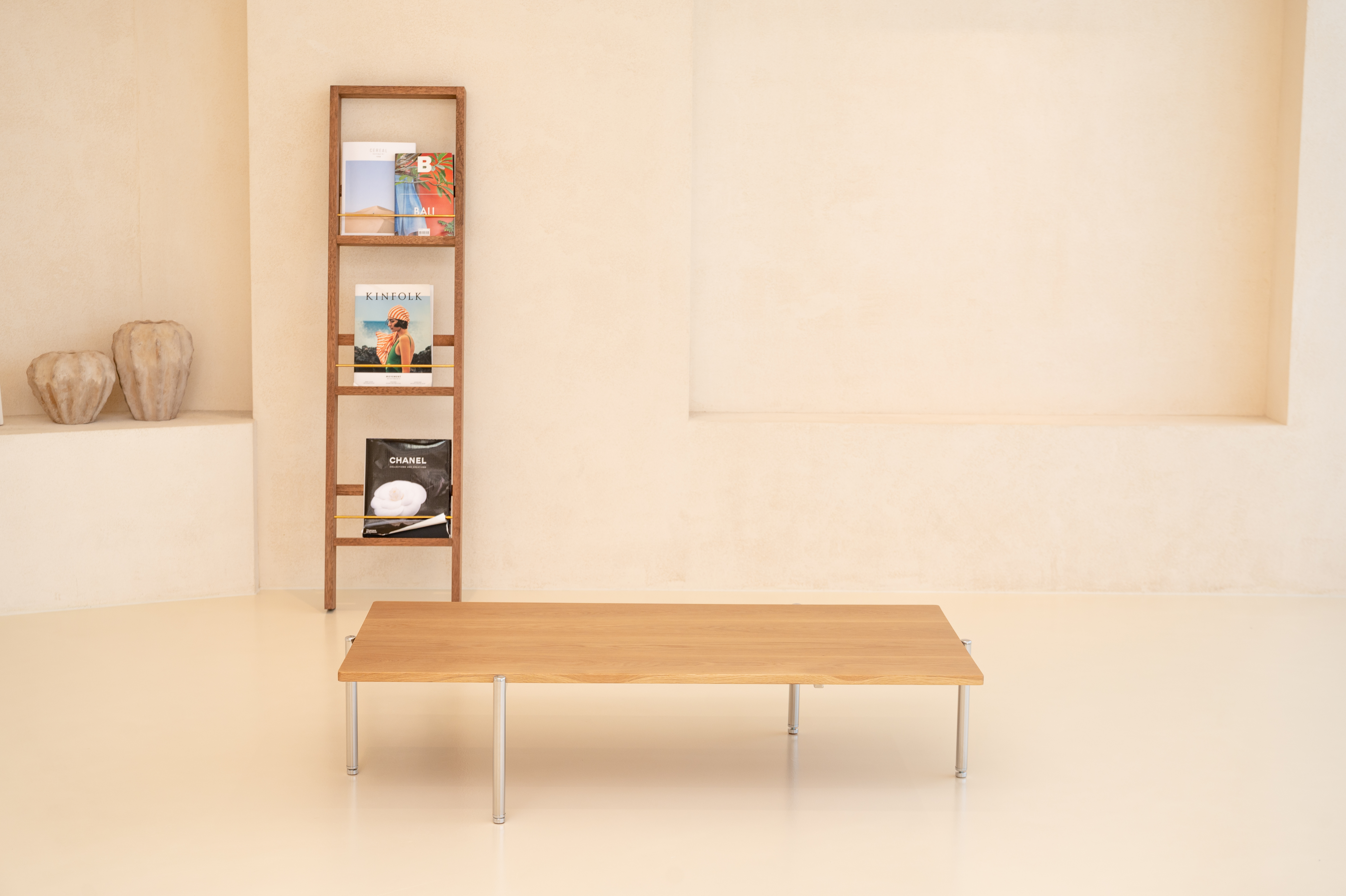 [우드/식탁용]   CH5 소파테이블 오크원목테이블 크롬사이드테이블