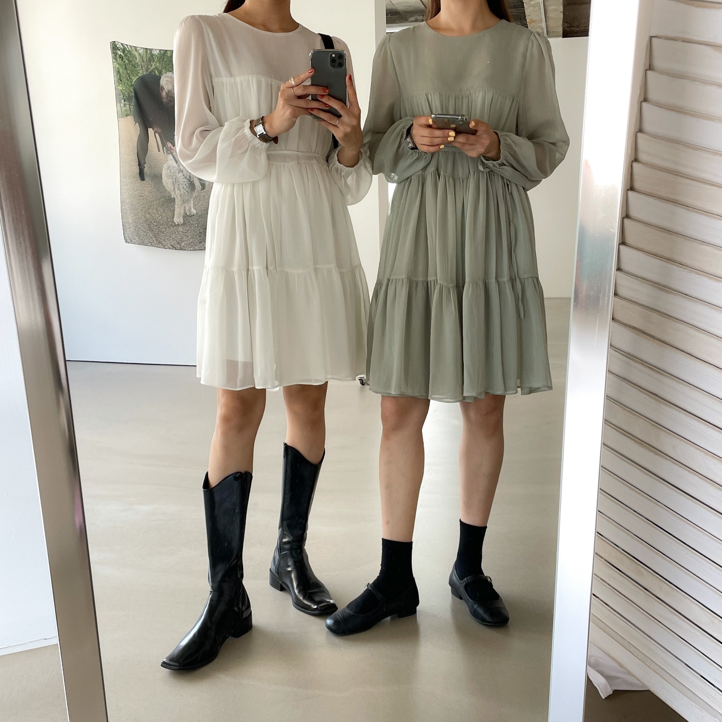 키작녀원피스 여신 요루쉬폰 캉캉 플레어 허리띠 튜닉 숏 미니원피스 간절기 - 상세 이미지 5
