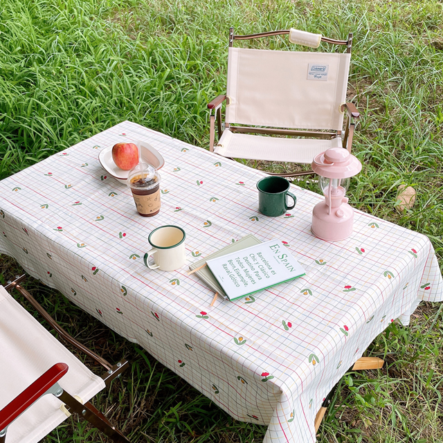 살림씨 방수 식탁보 테이블보 체크 원형 캠핑 홈파티 행사 식탁커버 옐로우 95X110