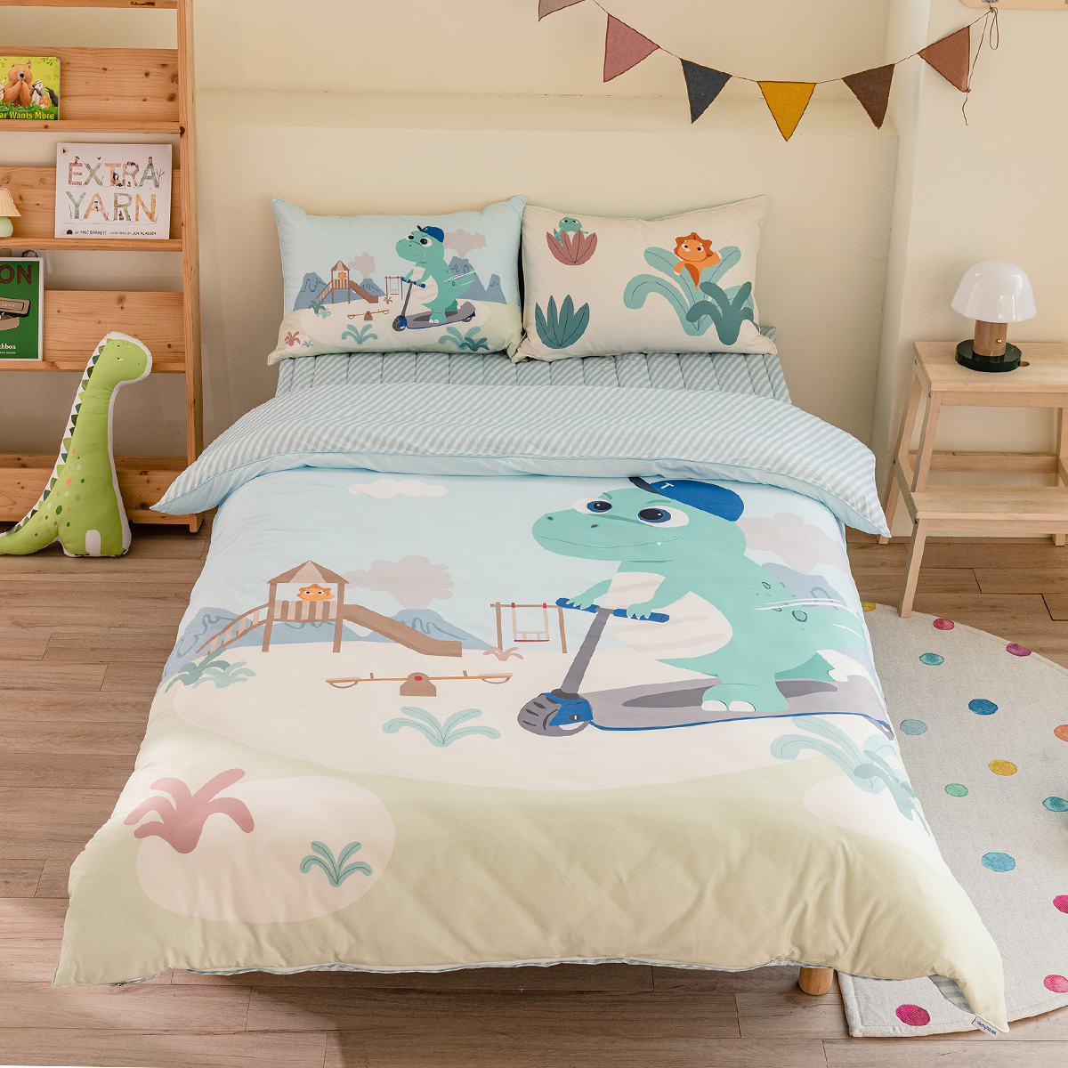 키즈 알러지 사계절 무봉제 누빔 이불커버 패드세트 맥스보드 (공룡), S.SS(싱글.슈퍼싱글겸용)