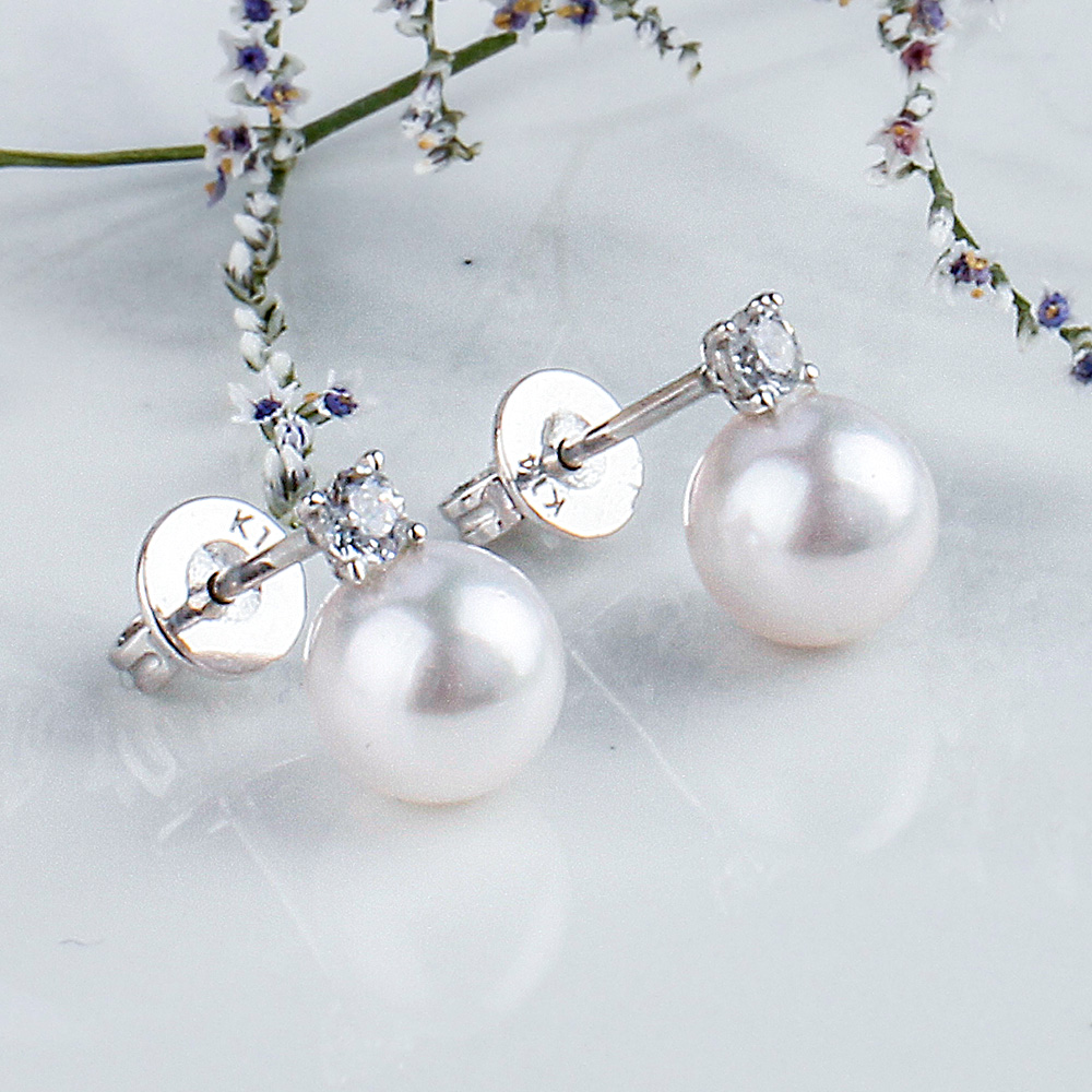 1부 다이아 진주 귀걸이 랩 아코야 8미리 천연 해수 여자 친구 생일 기념일 선물