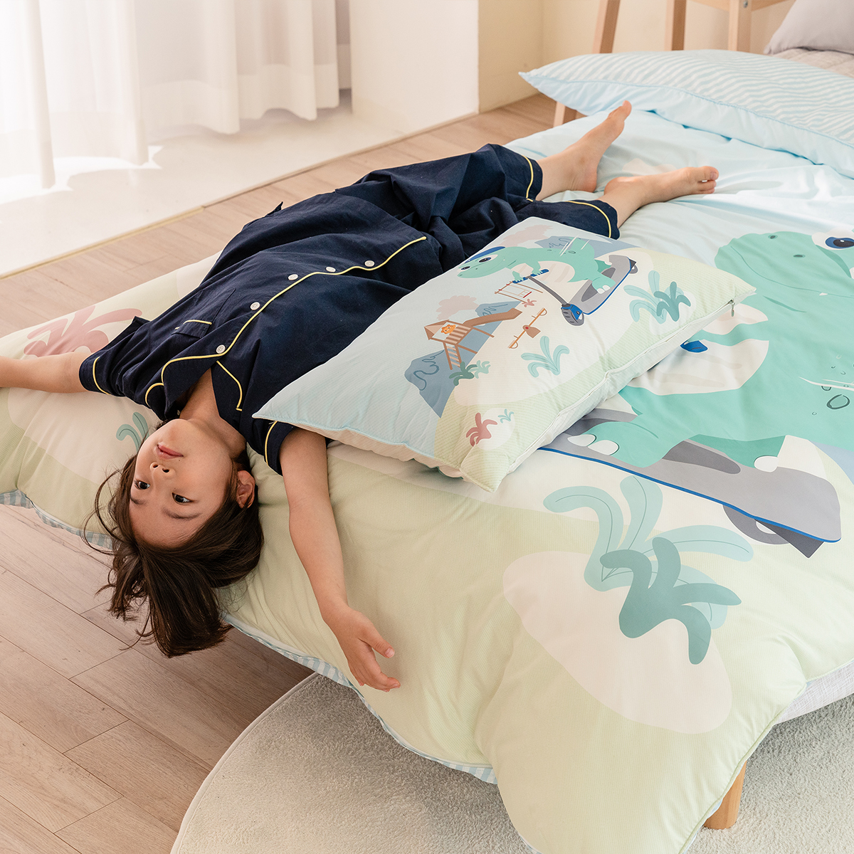 키즈 알러지 사계절 무봉제 누빔 이불커버 패드세트 맥스보드 (공룡), S.SS(싱글.슈퍼싱글겸용)