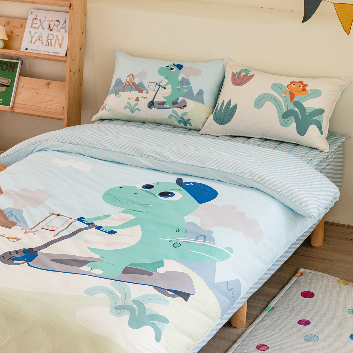 키즈 알러지 사계절 무봉제 누빔 이불커버 패드세트 맥스보드 (공룡), S.SS(싱글.슈퍼싱글겸용)