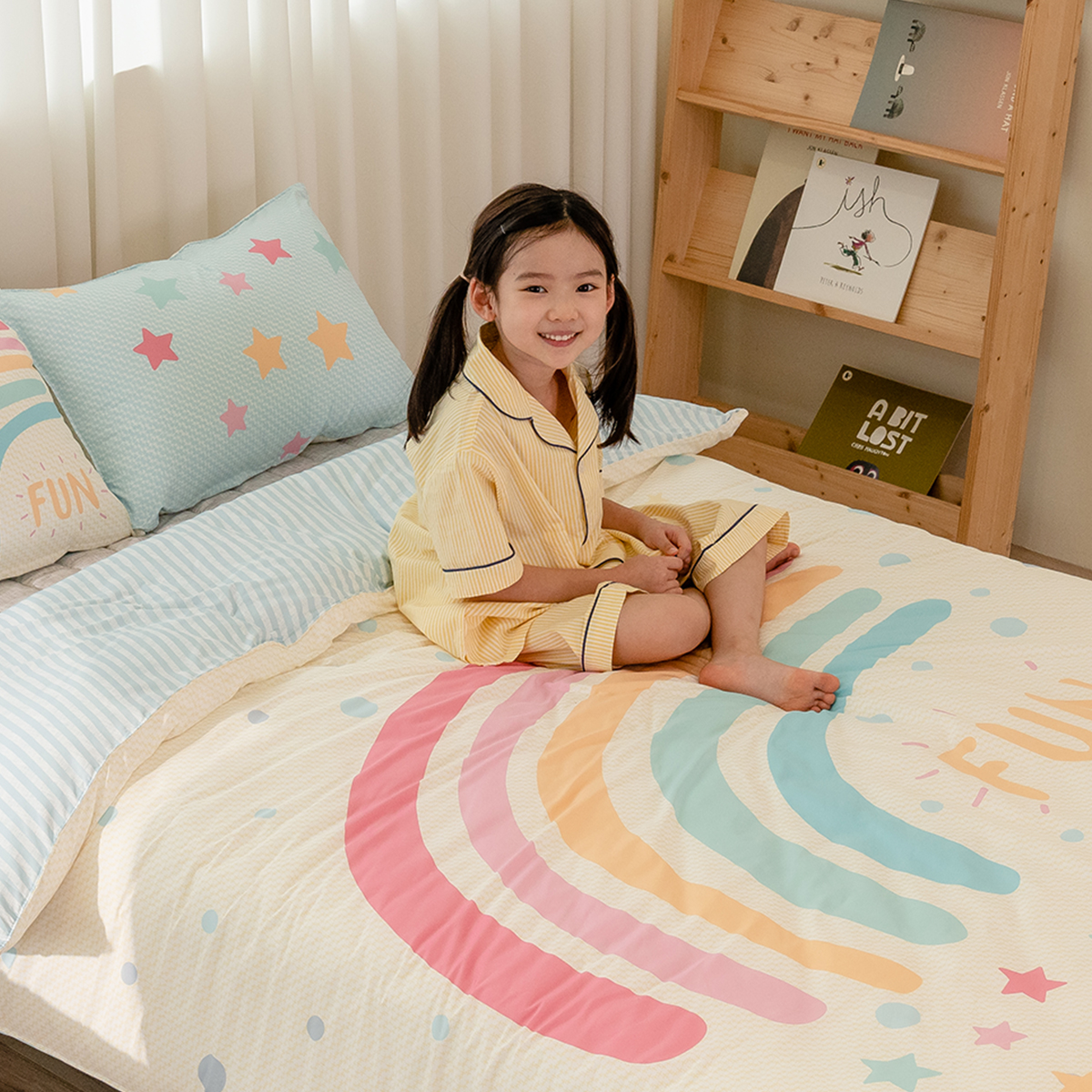 키즈 알러지 사계절 무봉제 누빔 이불커버 베개세트 레인보우 (무지개), S.SS(싱글.슈퍼싱글겸용)