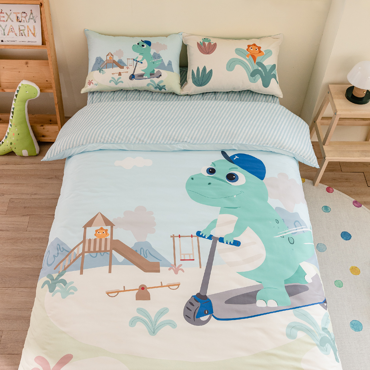 키즈 알러지 사계절 무봉제 누빔 이불커버 패드세트 맥스보드 (공룡), S.SS(싱글.슈퍼싱글겸용)