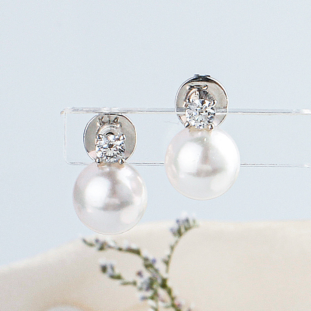 1부 다이아 진주 귀걸이 랩 아코야 8미리 천연 해수 여자 친구 생일 기념일 선물