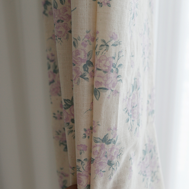 바이아미 봄이야기 거실 퍼플 꽃무늬 린넨 카페 커튼