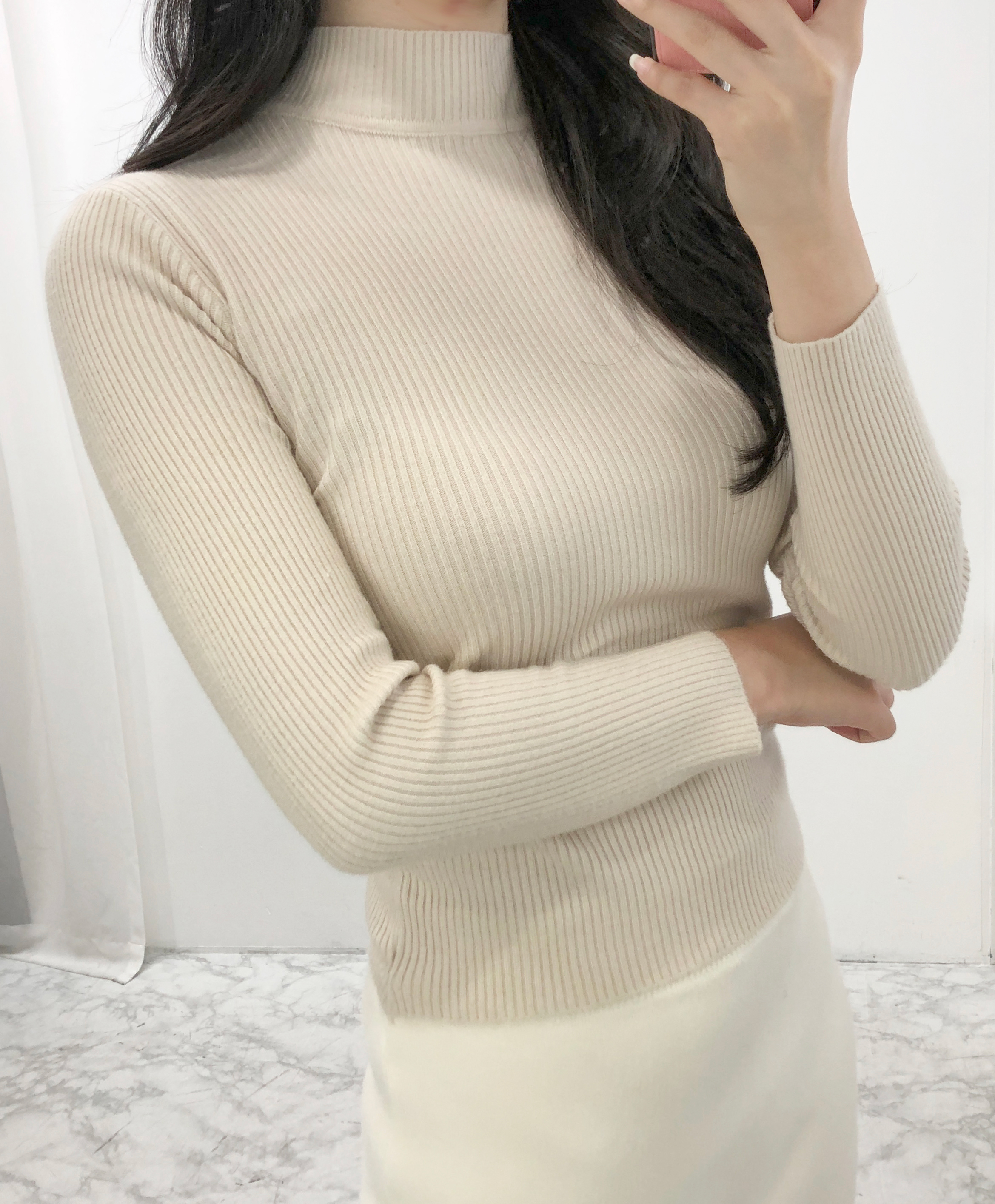 [1+1] 쫀쫀 신축성좋은 반목 골지 니트 티 - 상품 이미지