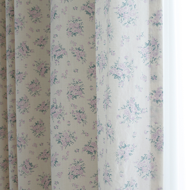 바이아미 봄이야기 거실 퍼플 꽃무늬 린넨 카페 커튼