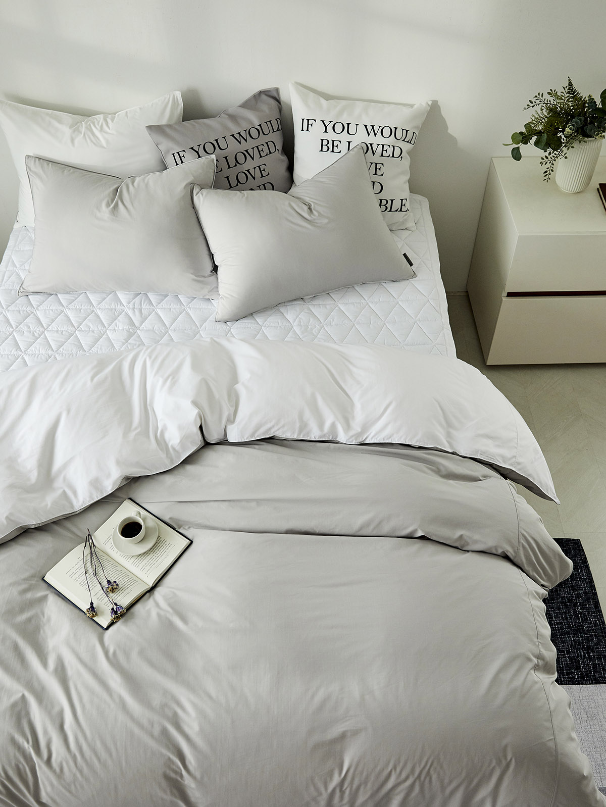 엠시베딩 호텔침구 모달 이불세트 알러지케어 사계절 신혼 그레이화이트 침구세트 Q