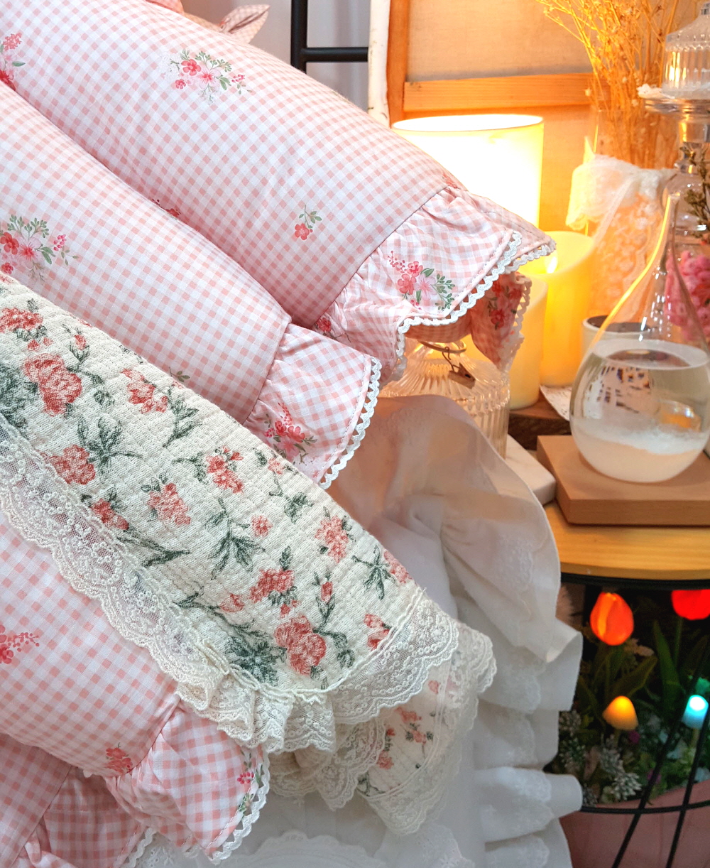 오월 꽃 체크무늬 겨울 차렵이불 세트 슈퍼싱글 퀸사이즈