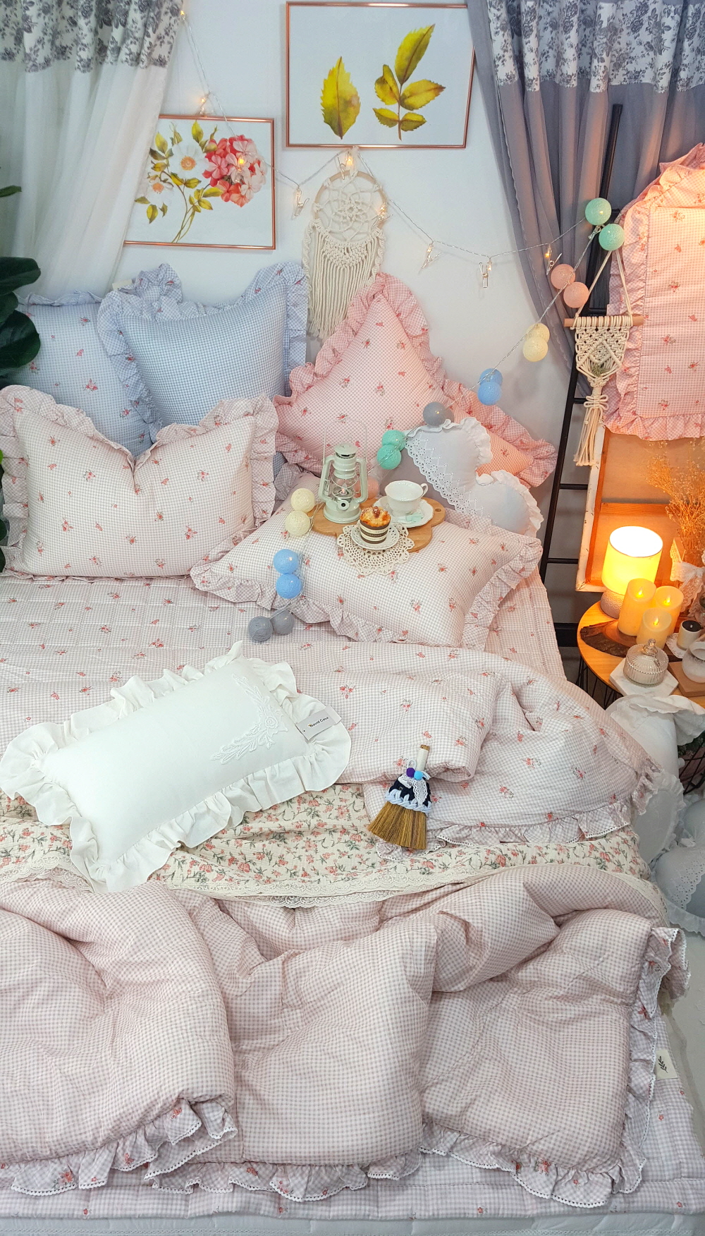 오월 꽃 체크무늬 겨울 차렵이불 세트 슈퍼싱글 퀸사이즈