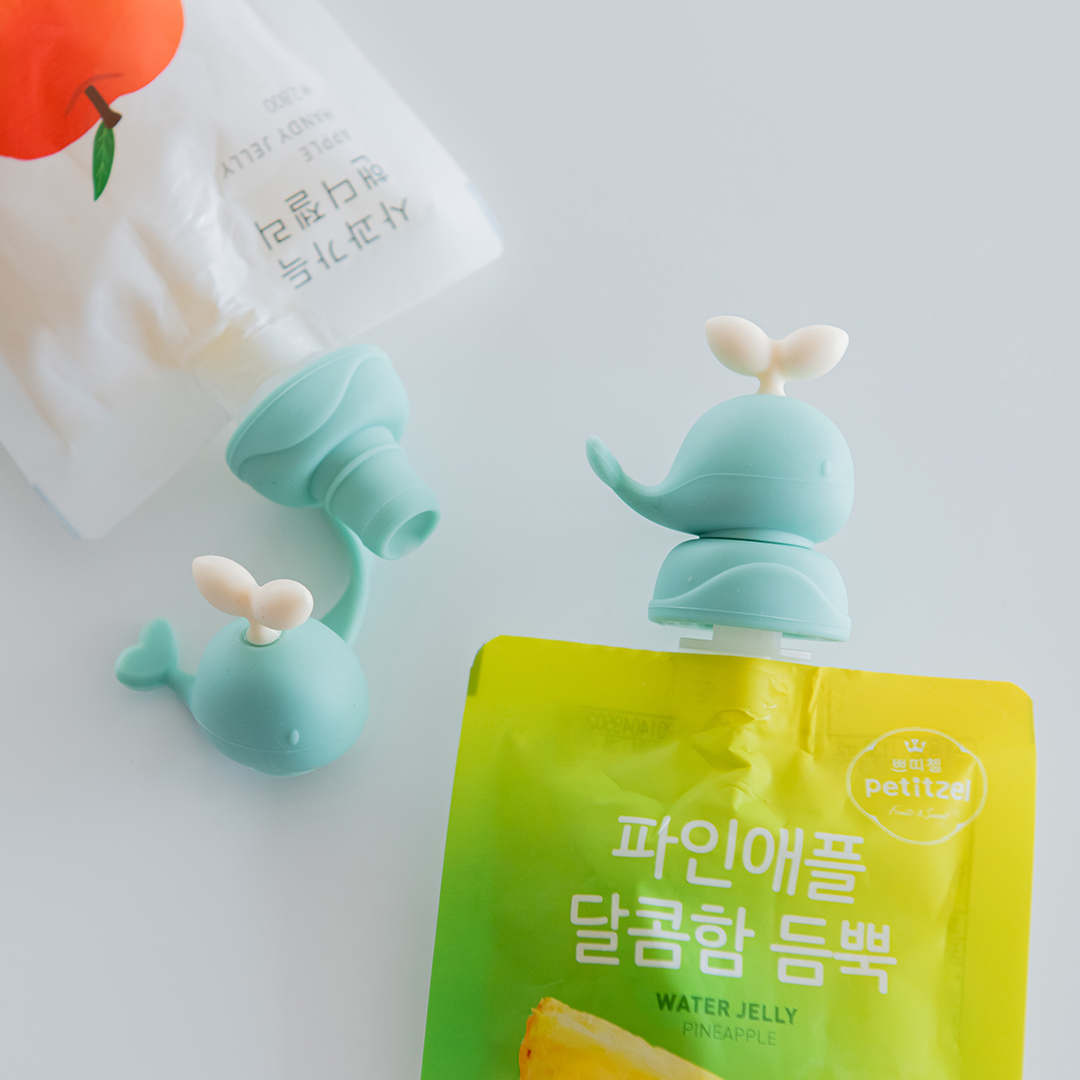 퍼기 유아 이유식 파우치토퍼 음료 흘림방지 고래캡 핑크 민트 2p