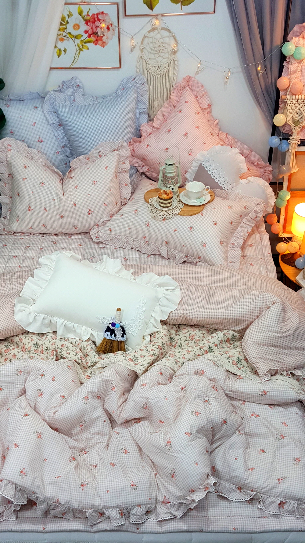 오월 꽃 체크무늬 겨울 차렵이불 세트 슈퍼싱글 퀸사이즈