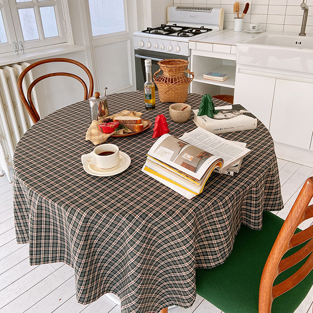 어텀 빈티지 체크 식탁보 테이블보 크리스마스 캠핑 파티 연말 집들이 그린 95X110