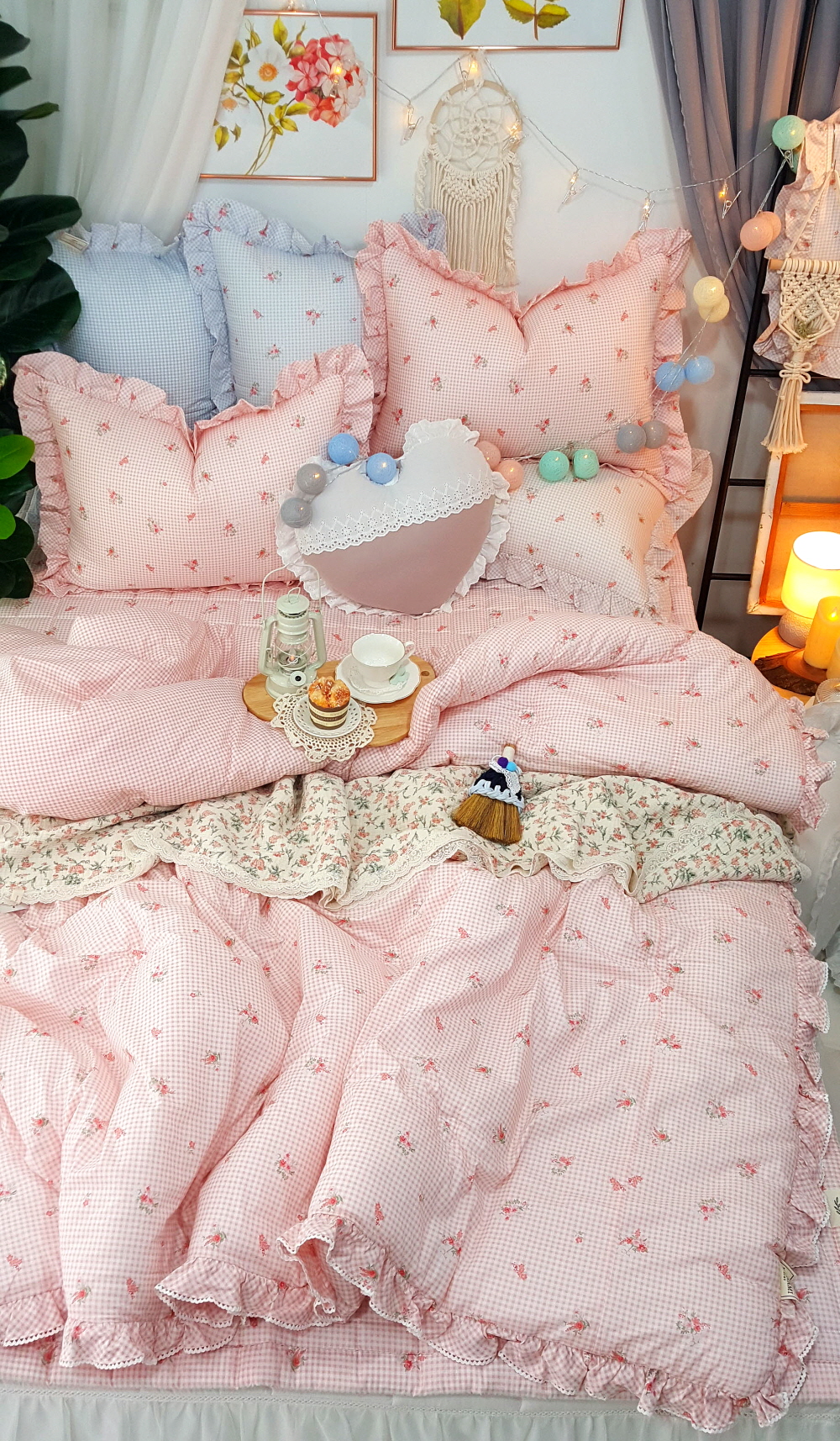 오월 꽃 체크무늬 겨울 차렵이불 세트 슈퍼싱글 퀸사이즈