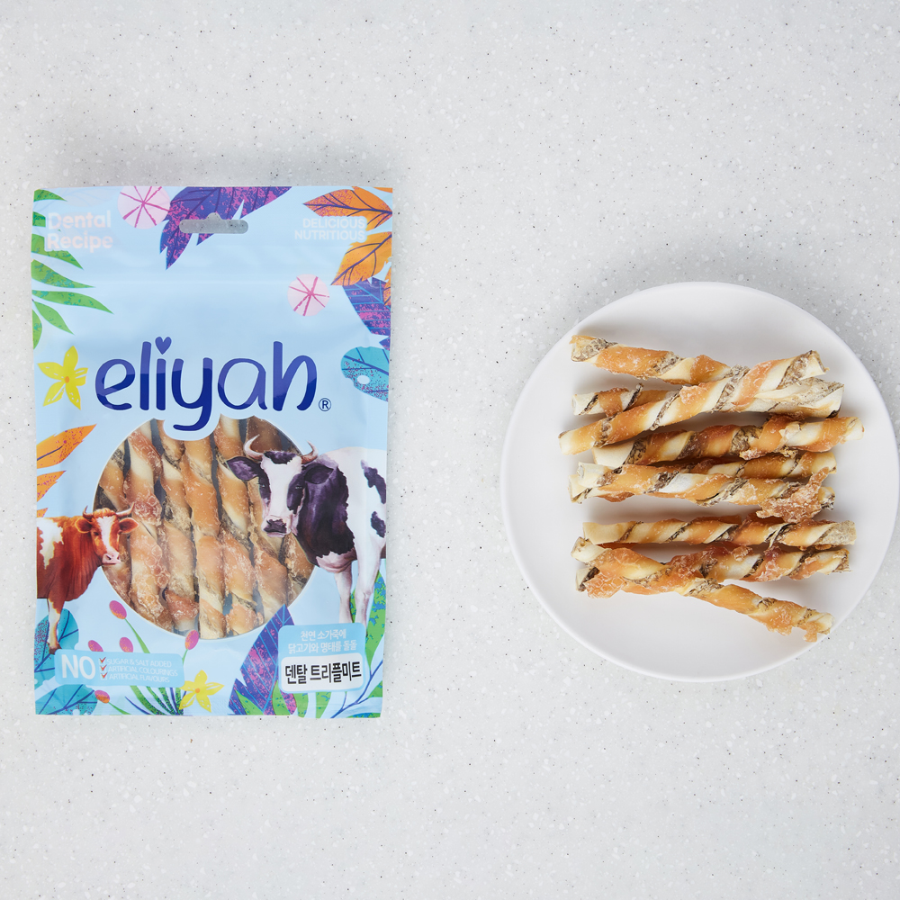 엘리야 트리플미트 강아지 치석 냄새 제거 간식 양치 우유 덴탈 껌 개껌 100G