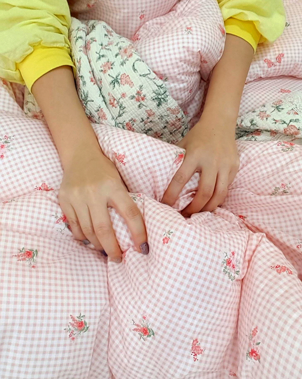 오월 꽃 체크무늬 겨울 차렵이불 세트 슈퍼싱글 퀸사이즈