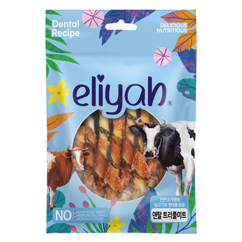 엘리야 트리플미트 강아지 치석 냄새 제거 간식 양치 우유 덴탈 껌 개껌 100G
