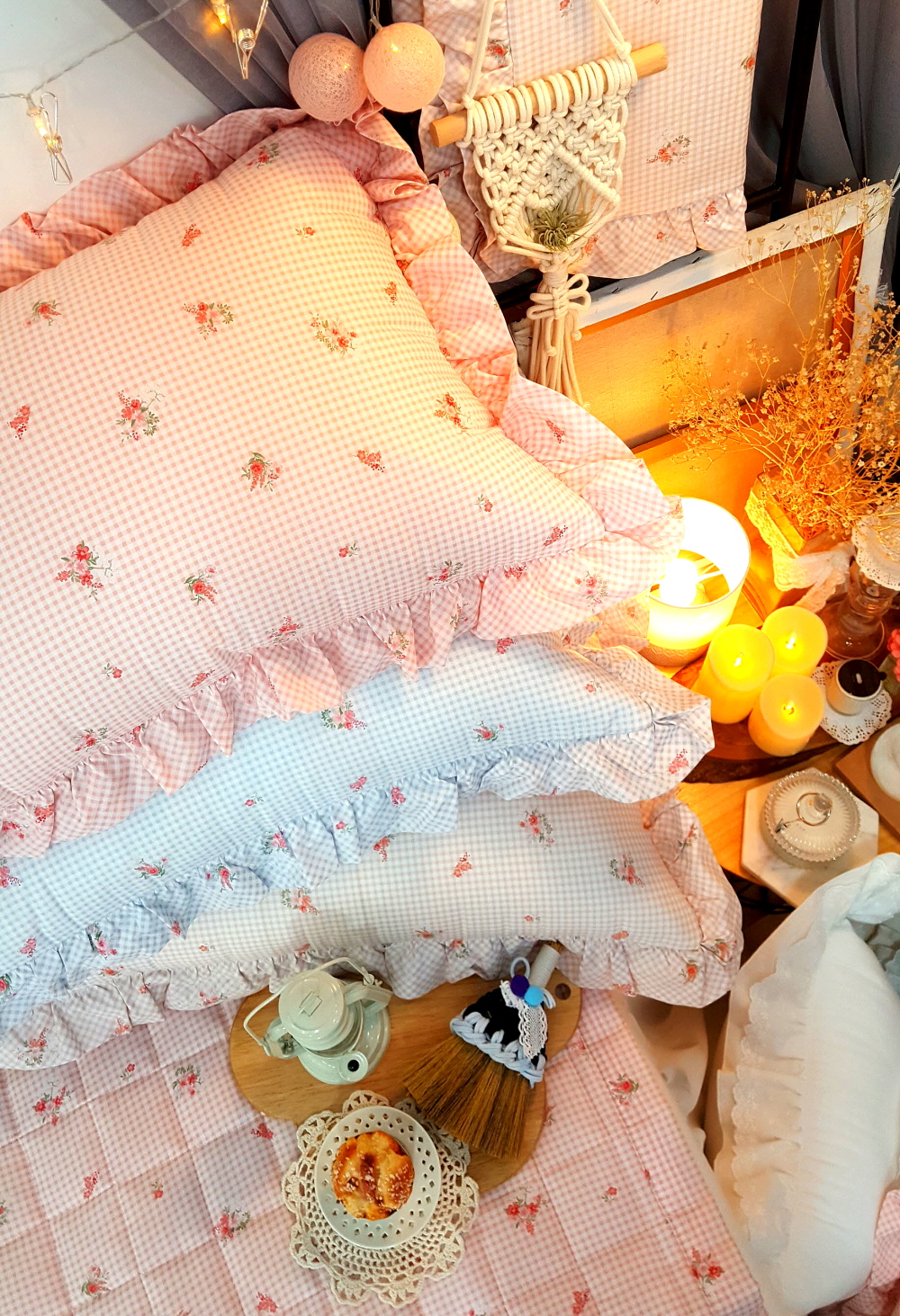 오월 꽃 체크무늬 겨울 차렵이불 세트 슈퍼싱글 퀸사이즈