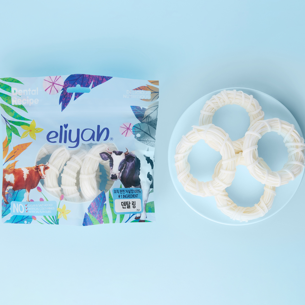 엘리야 덴탈링 강아지 이빨 치석 냄새 제거 간식 양치 우유 덴탈 치실 껌 개껌 100G