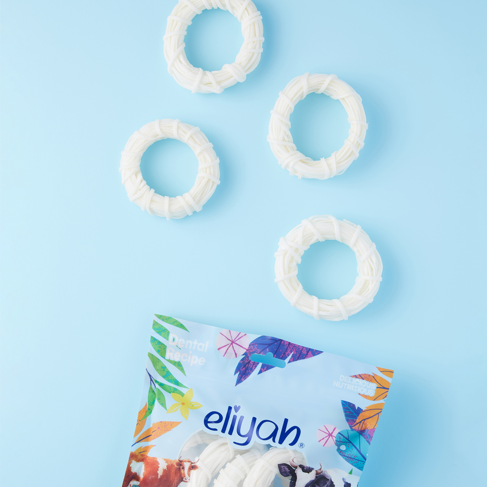 엘리야 덴탈링 강아지 이빨 치석 냄새 제거 간식 양치 우유 덴탈 치실 껌 개껌 100G