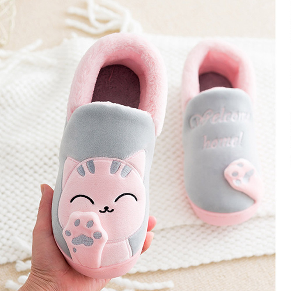 겨울 방한 고양이자수 털 실내화 사무실 거실용 고양이실내화여성핑크