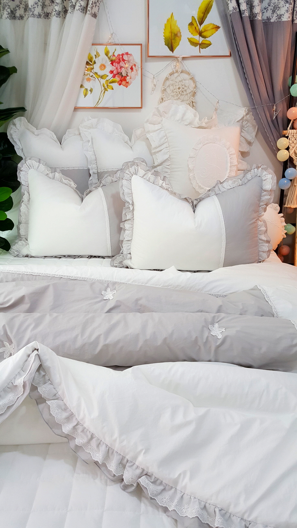 오월 플라워 먼지없는 호텔침구 80수 차렵이불 세트 슈퍼싱글 퀸킹겸용사이즈 맞춤이불