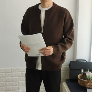 두꺼운 울 오버핏 캐주얼 시보리 스판 노카라 라운드 투 웨이 헨리넥 집업... 착용 후기 | 사이즈/핏 총정리 - 상품 이미지 1