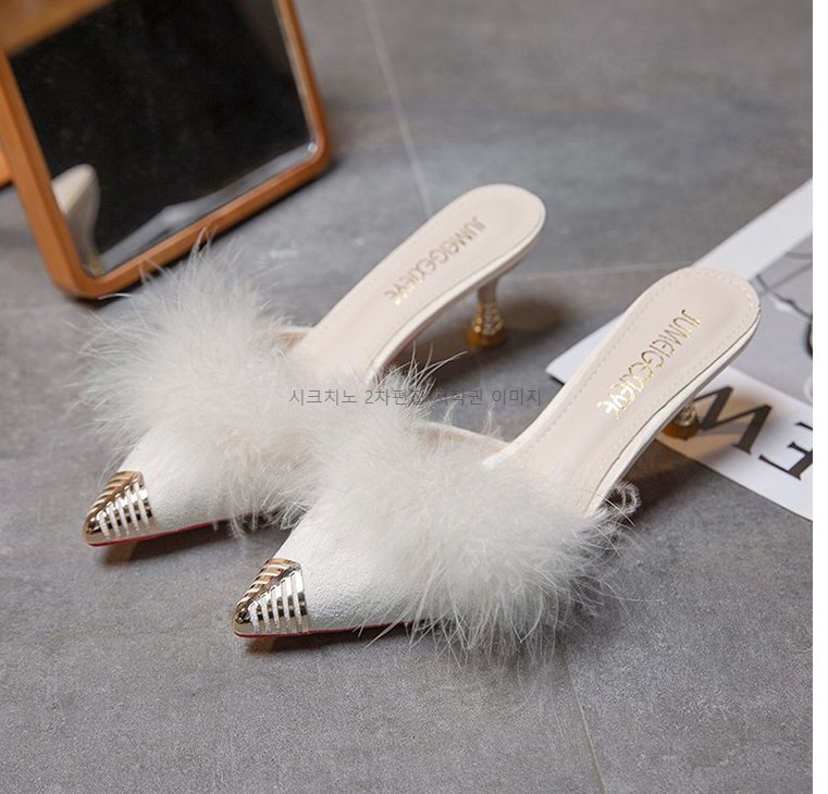 215-250 로피체 6,9cm 스웨이드 퍼 뮬 구두 힐 3color 상세 이미지 4
