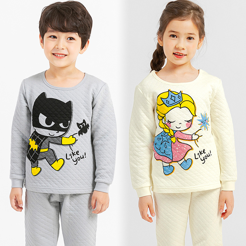 국산 유아동 겨울내의 아기 주니어 삼중지 누빔보온내복