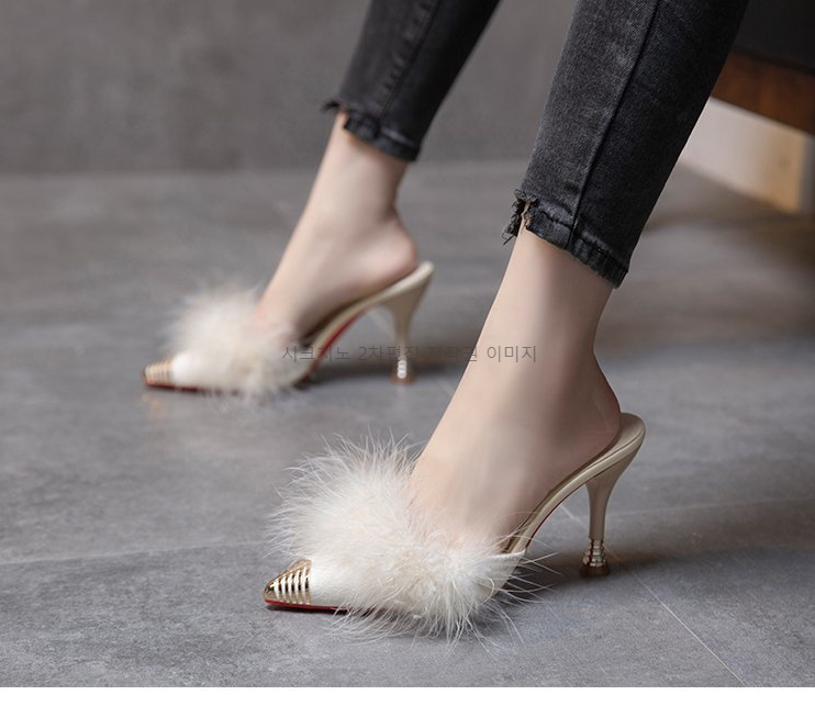 215-250 로피체 6,9cm 스웨이드 퍼 뮬 구두 힐 3color 상세 이미지 5