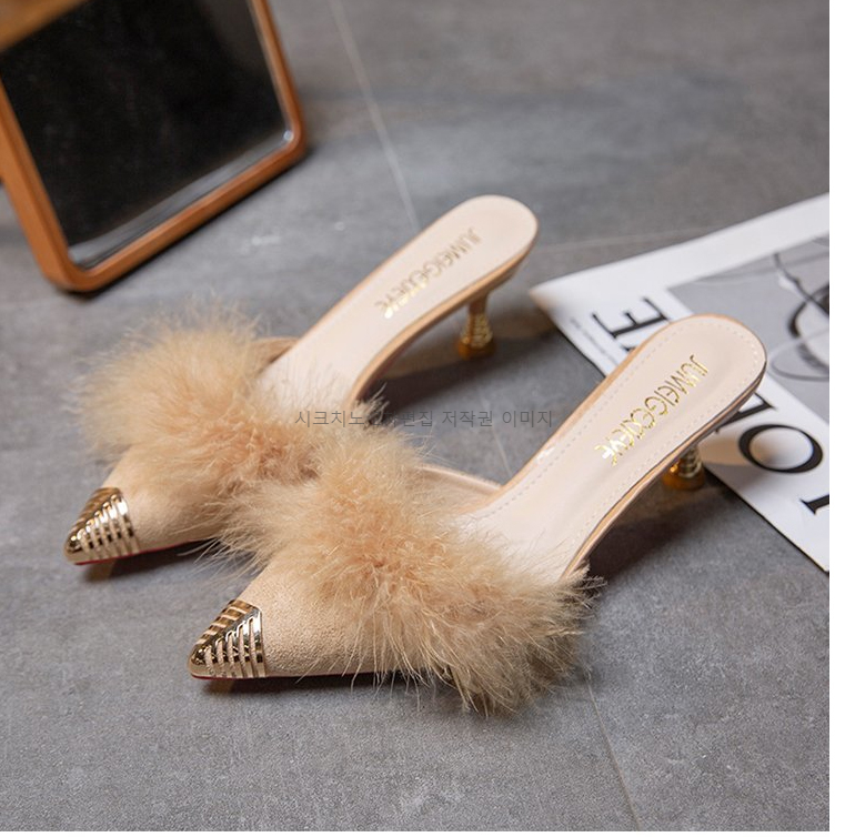 215-250 로피체 6,9cm 스웨이드 퍼 뮬 구두 힐 3color 상세 이미지 11